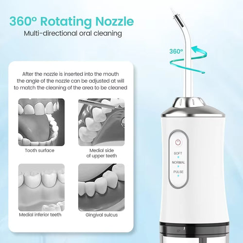 Movelty Pro – Irrigador Dental Portátil con 4 Boquillas, 4 Modos de Presión, Depósito 220ml, Recargable USB, Certificado CE