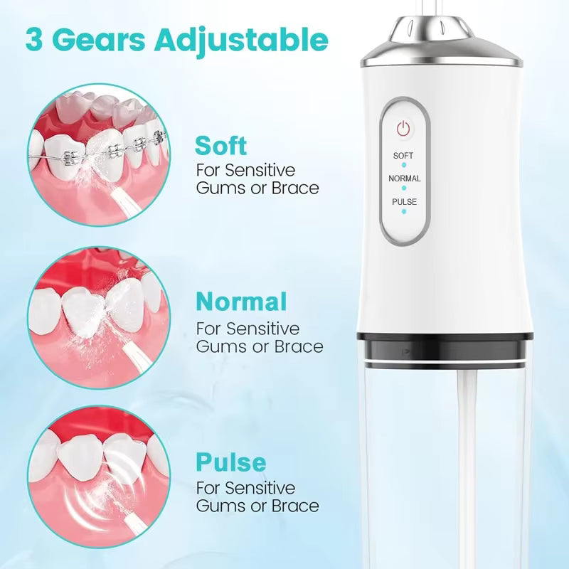 Movelty Pro – Irrigador Dental Portátil con 4 Boquillas, 4 Modos de Presión, Depósito 220ml, Recargable USB, Certificado CE