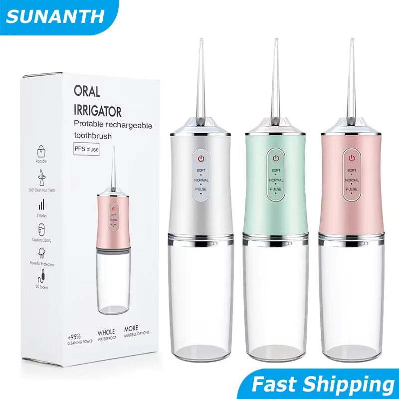 Movelty Pro – Irrigador Dental Portátil con 4 Boquillas, 4 Modos de Presión, Depósito 220ml, Recargable USB, Certificado CE