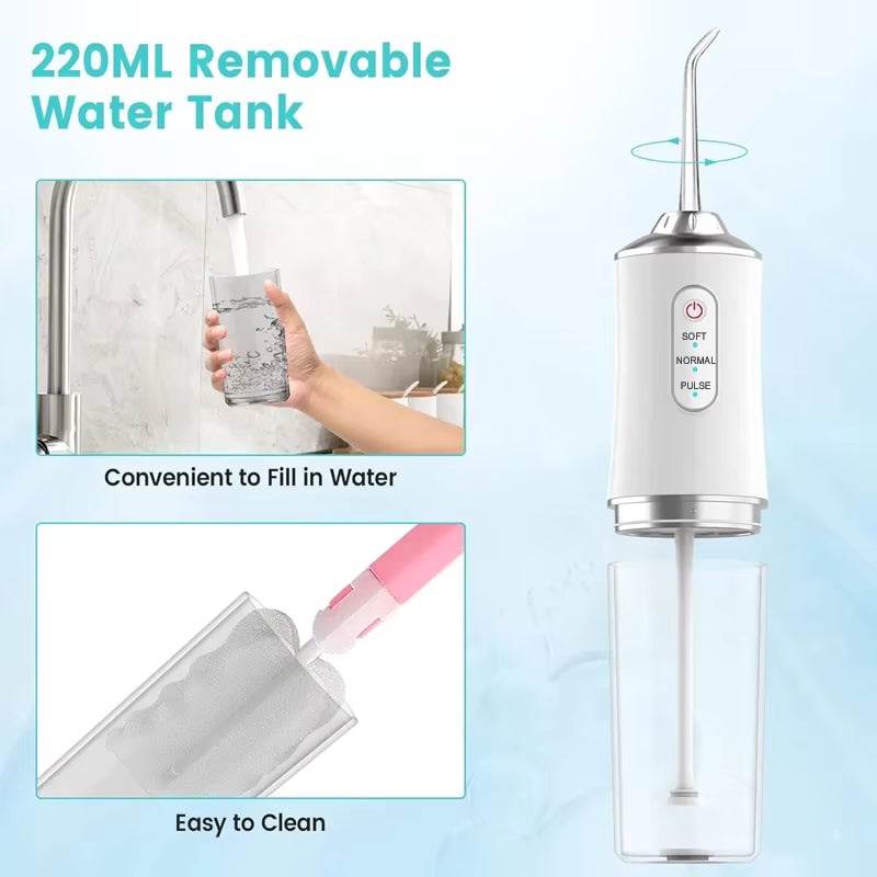 Movelty Pro – Irrigador Dental Portátil con 4 Boquillas, 4 Modos de Presión, Depósito 220ml, Recargable USB, Certificado CE